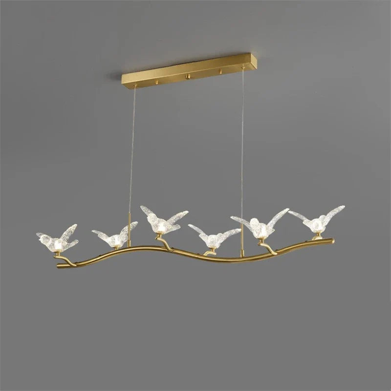 lustre moderne de luxe en cristal avec lampe d'oiseau led