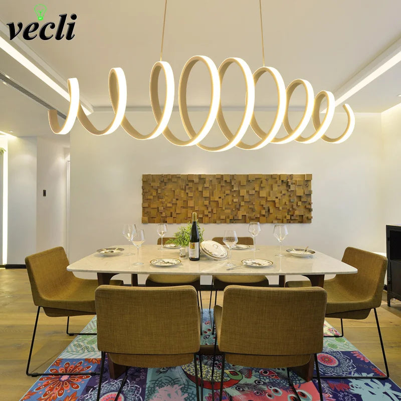 lustre moderne en aluminium avec lumières leds intégrées