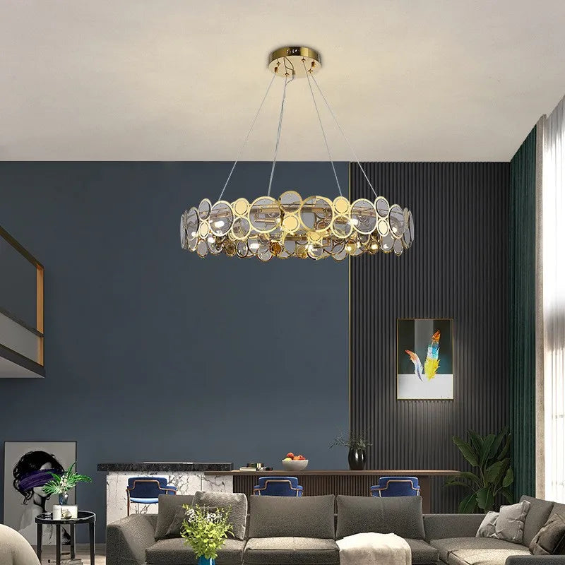 lustre nordique en verre led luxe moderne rond