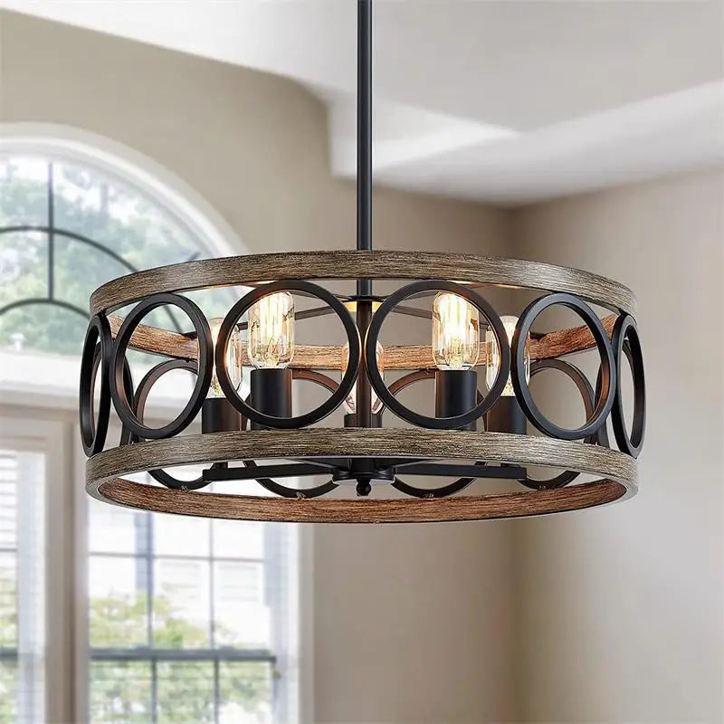 Lustre circulaire industriel américain ferme rétro fer Art Grain de bois pour Restaurant maison chambre plafonnier décor à la maison