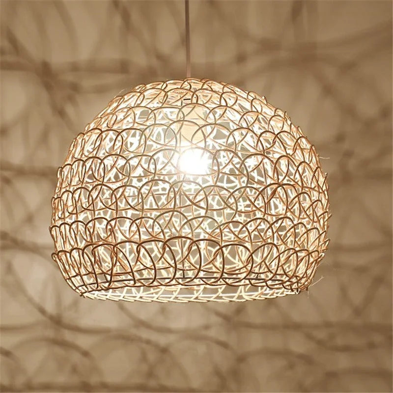 lustre en rotin tissé à la main style chinois moderne