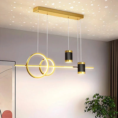 Lampe à suspension géométrique étoilée dorée pour îlot de cuisine