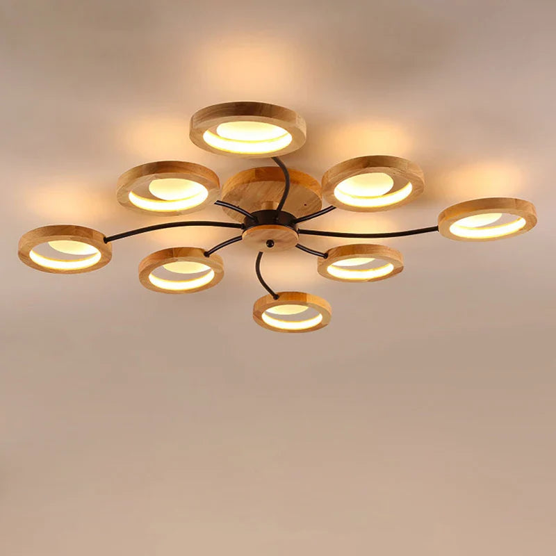 lustres modernes en bois avec lampes led nordiques