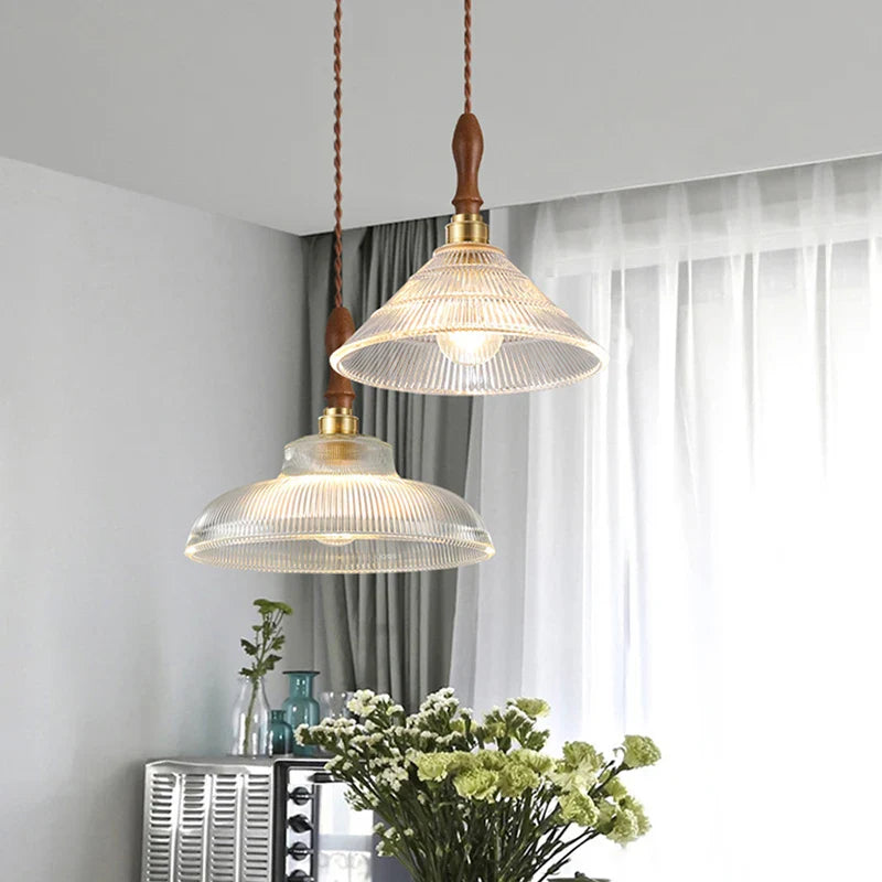 Suspension en verre et cuivre bois