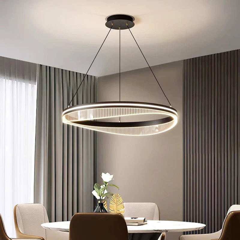 lustre led moderne rond noir intérieur pour éclairage salon