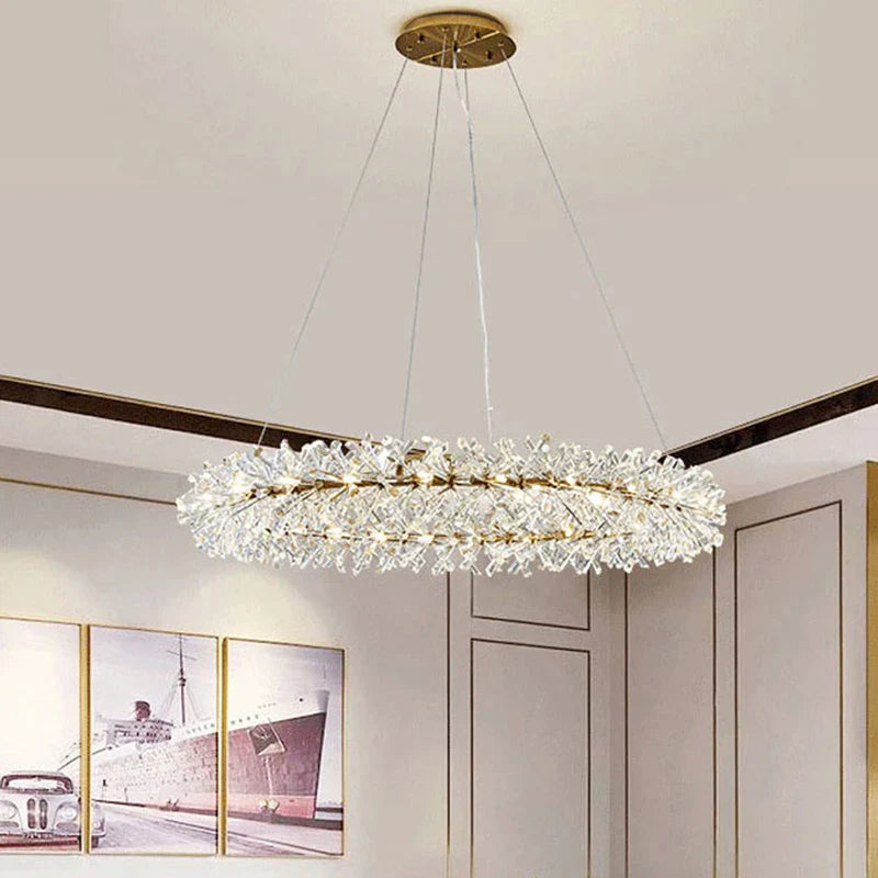 lustre moderne de luxe en cristal rond suspendu