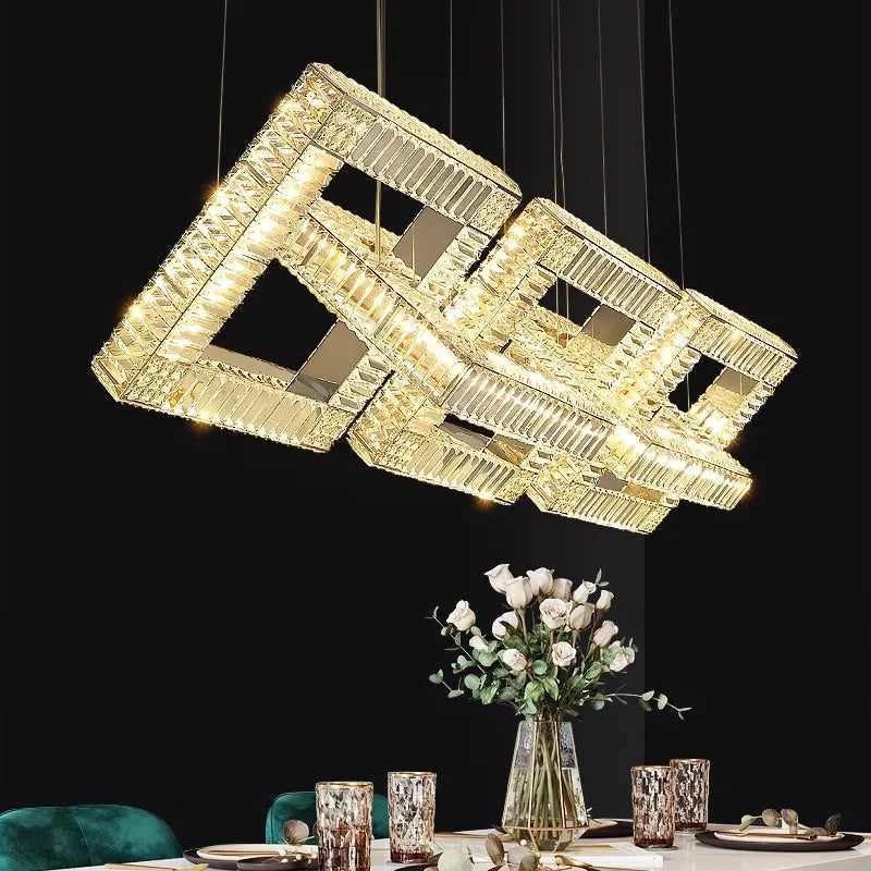 Lustre design cristal doré carré moderne