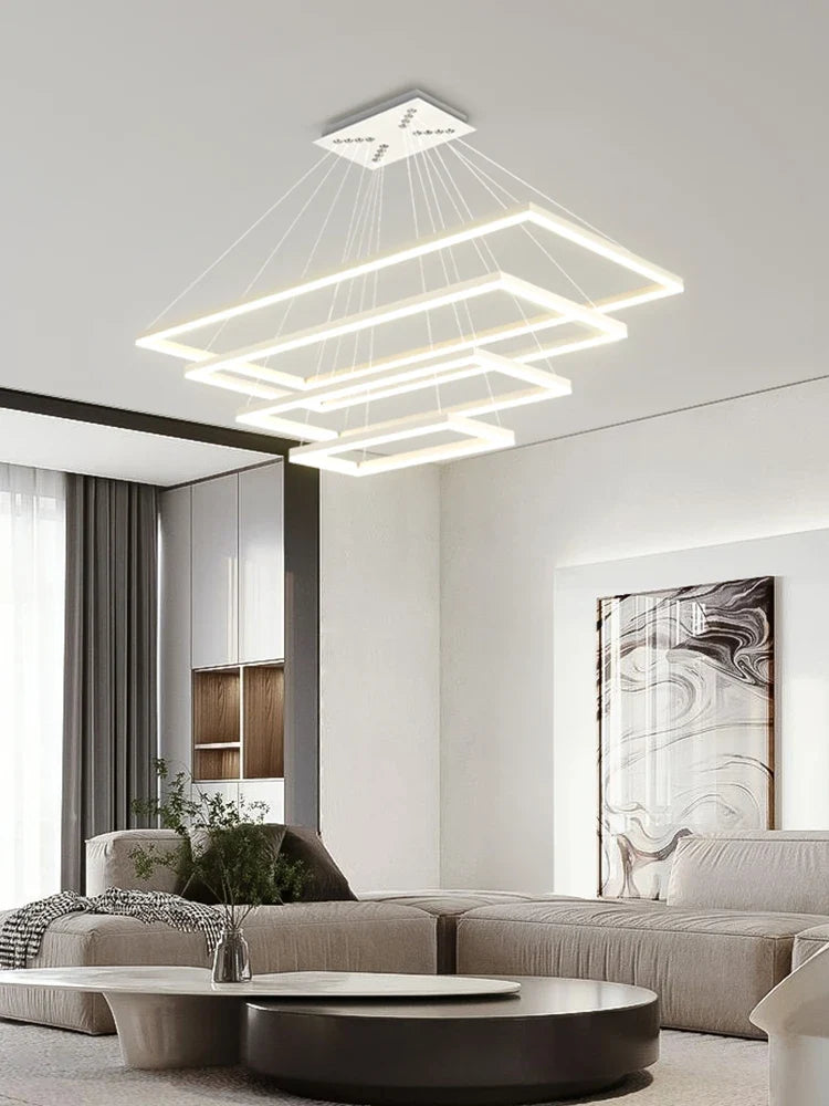 lustre led en aluminium fantaisie avec éclairage rectangulaire suspendu