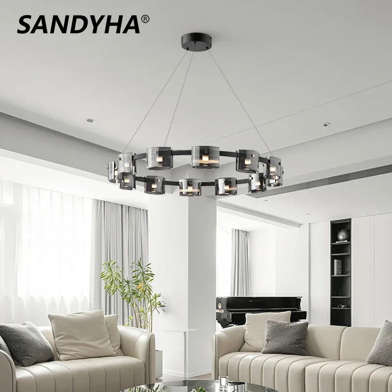 lustre sandyha moderne minimaliste abat-jour verre led suspendu