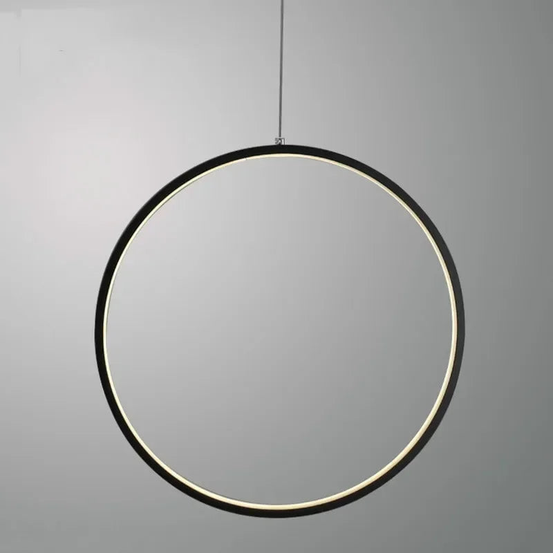 Suspension LED minimalistes lumière anneau rond cercle lustre maison pour salon éclairage intérieur lustre noir luminaires