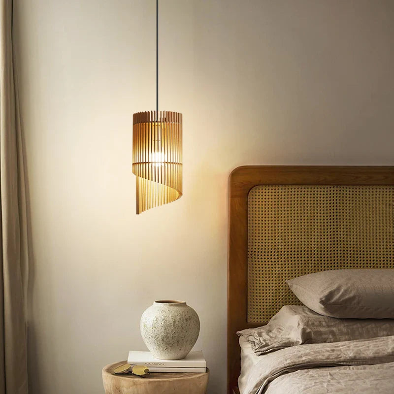 lustre wabi-sabi en bois avec éclairage led suspendu