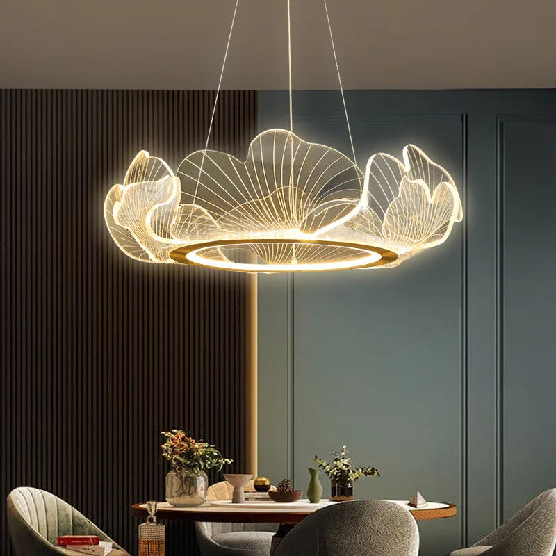 lustre led postmoderne de luxe réglable lotus feuille minimaliste