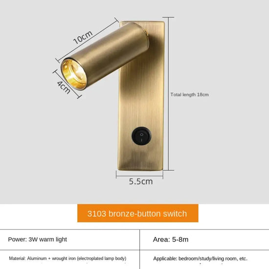 Applique Led 3W Usb Créative Bronze Murale Chambre