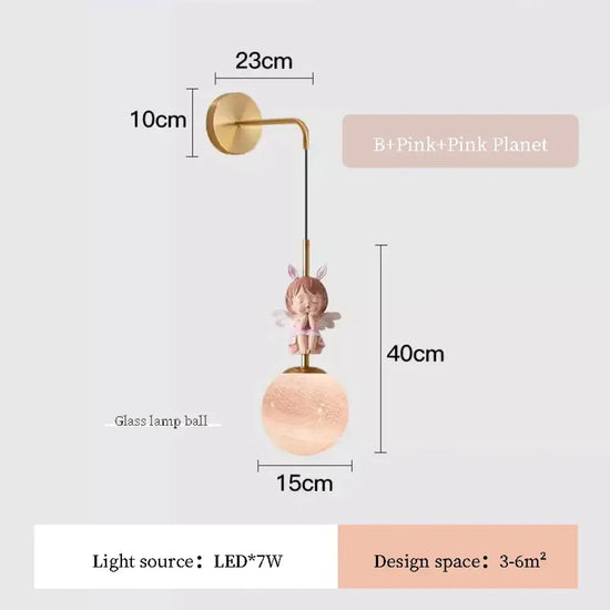 Applique Murale Ange Lumineux Design Tendance B Planète Rose / Lumière Chaude Chambre