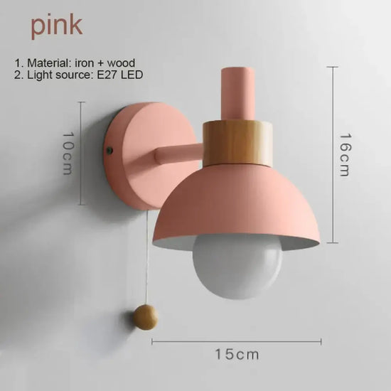 Applique Murale Bois Scandinave Sobre Élégante. Rose / Blanc Chaud (2700-3500K) Chambre