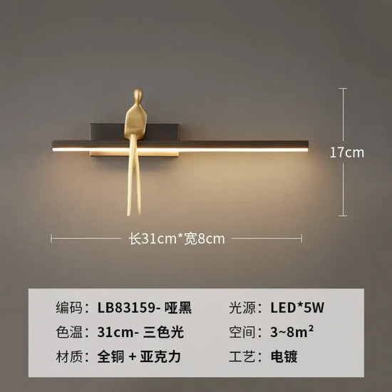 Applique Murale Cuivre Élégante Minimaliste Chic. Noir / Source De Lumière À 3 Couleurs Chambre