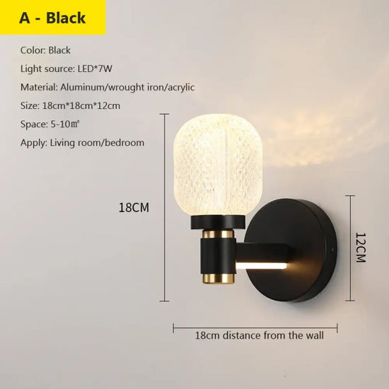 Applique Murale De Luxe Luminaire Élégant Contemporain. Typea Noir / Blanc Chaud Chambre
