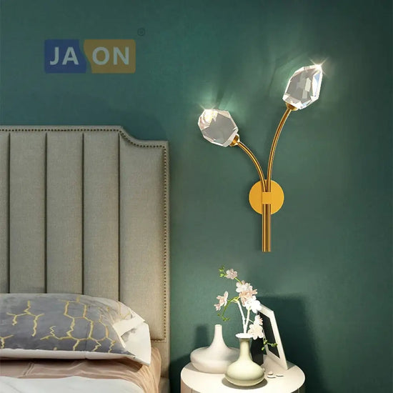 Applique Murale Design Cristaux Cuivre Pierre Chambre