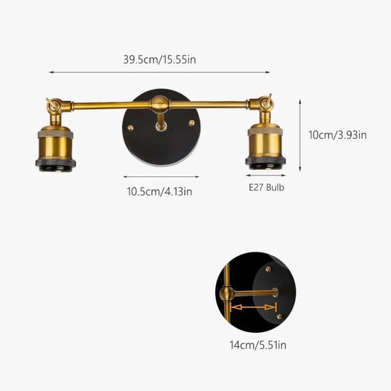 Applique Murale Double Élégante Lampe Vintage Cuivrée Chambre