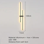 Applique Murale Élégante Design Contemporain Minimaliste B-120Cm-Noir / Intensité Variable Chambre