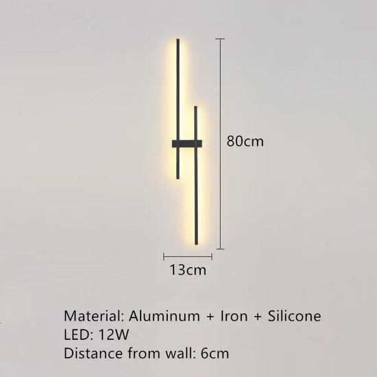 Applique Murale Élégante Design Contemporain Minimaliste B-80Cm-Noir / Lumière Naturelle Chambre