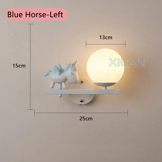 Applique Murale Enfant: Conte Magique Enchanteur Cheval Bleu Gauche / Lumière Chaude Chambre