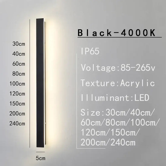 Applique Murale Étanche Luminaire Design Décoratif Moderne Lumière Naturelle Noire / L60Cm Chambre