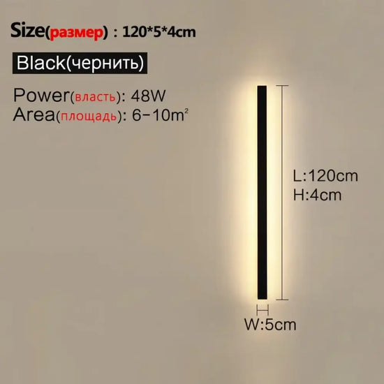 Applique Murale Extérieure Led Design Robuste Lumineux. Noir L120Cm / Blanc Chaud (3000K) Chambre