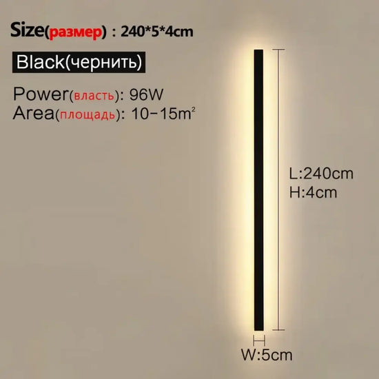 Applique Murale Extérieure Led Design Robuste Lumineux. Noir L240Cm / Blanc Chaud (3000K) Chambre