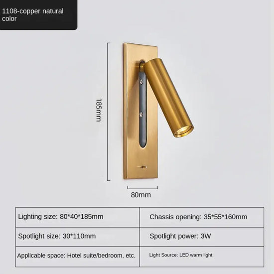 Applique Murale Intérieure Élégante Design Moderne Usb. 1108-Cuivre Chambre