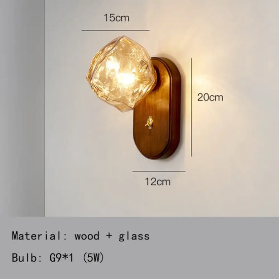 Applique Murale Led Bois Design Moderne Élégant Verre A-Ambre / Lumière Chaude 3000K Chambre