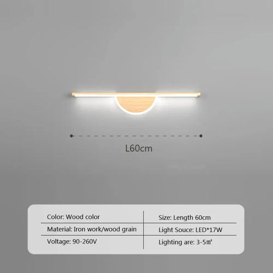 Applique Murale Led Chaleureux Grain Naturel A-Couleur Bois-60Cm / Blanc Froid Chambre