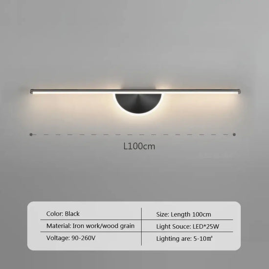 Applique Murale Led Chaleureux Grain Naturel B-Noir-100Cm / Blanc Froid Chambre