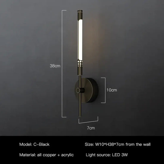 Applique Murale Led Contemporaine Cuivre Élégante Style A-Noir / Gradation De 3 Couleurs Applique