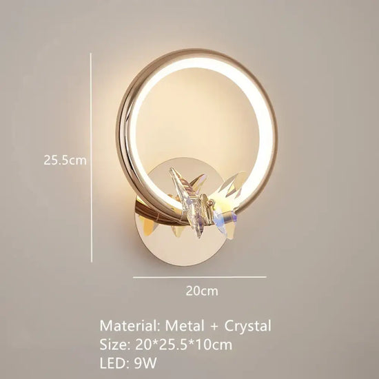 Applique Murale Led Cristal Papillon Élégant Design. A-20 Cm / 3 Modifiables Chambre