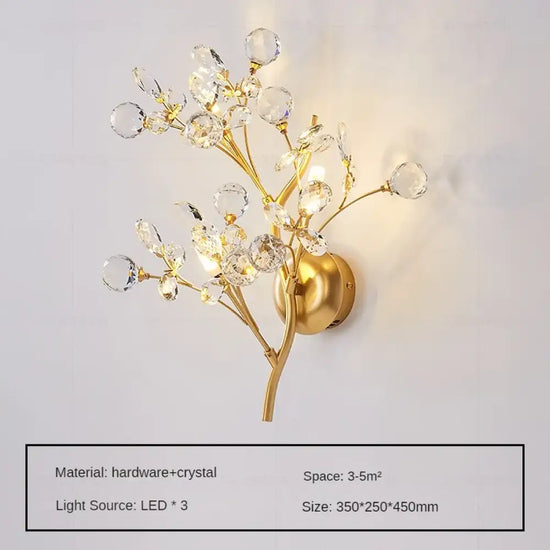 Applique Murale Led Cristalline Minimaliste Élégante Or / Blanc Chaud (2700-3500K) Chambre