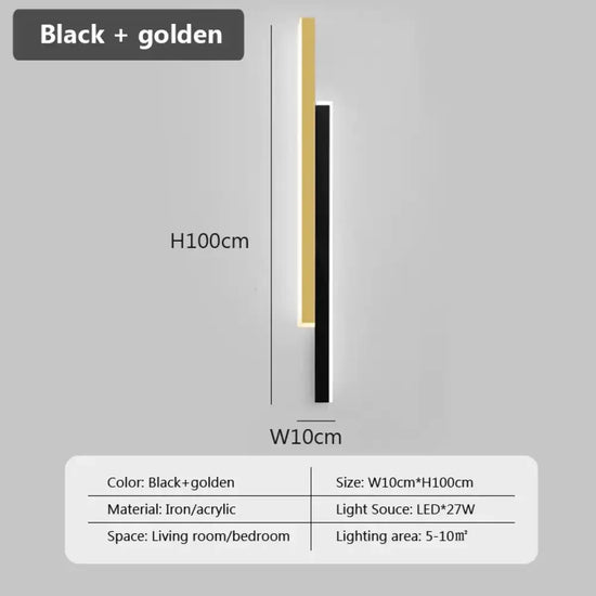 Applique Murale Led Design Contemporain Lumineux. Or Noir 100Cm / Blanc Chaud Chambre