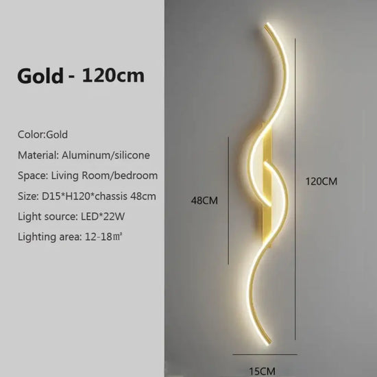 Applique Murale Led Design Contemporain Lumineux. Or120Cm / Blanc Tricolore Chambre