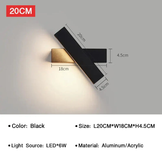 Applique Murale Led Design Élégant Lumineux. Noir-20Cm / Blanc Tricolore Chambre