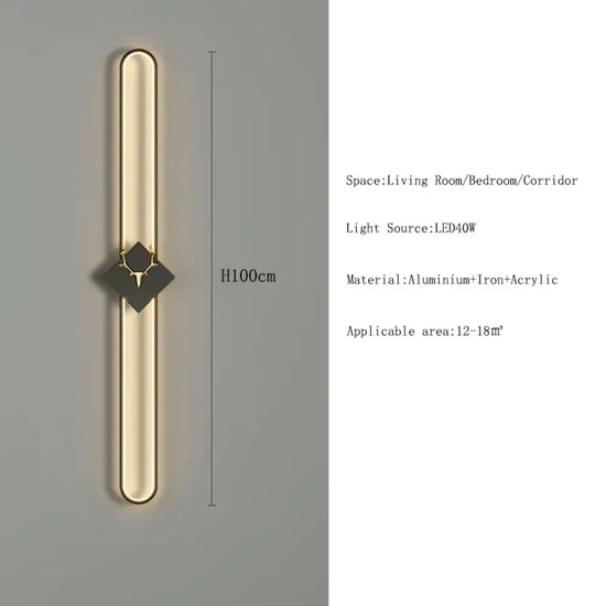 Applique Murale Led Design Élégant Lumineux. Noir-H100Cm / Lumière Chaude Chambre
