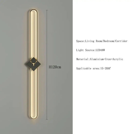 Applique Murale Led Design Élégant Lumineux. Noir-H120Cm / Lumière Chaude Chambre