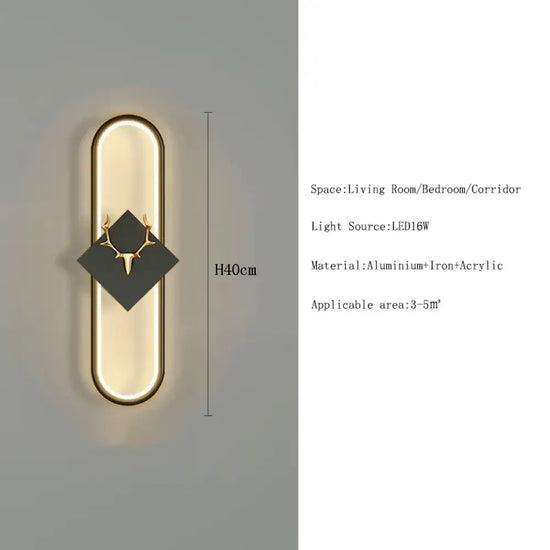 Applique Murale Led Design Élégant Lumineux. Noir-H40Cm / Lumière Chaude Chambre