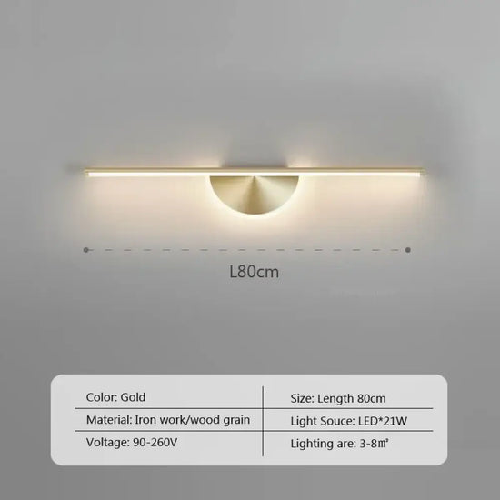 Applique Murale Led Design Élégant Minimaliste. Lwl128 80Cm Or / Blanc Froid Chambre