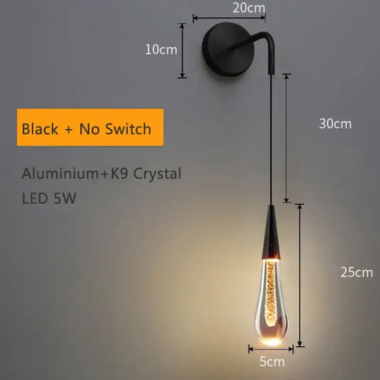 Applique Murale Led Design Goutte Eau Moderne Noir Pas D’interrupteur / Lumière Chaude Chambre