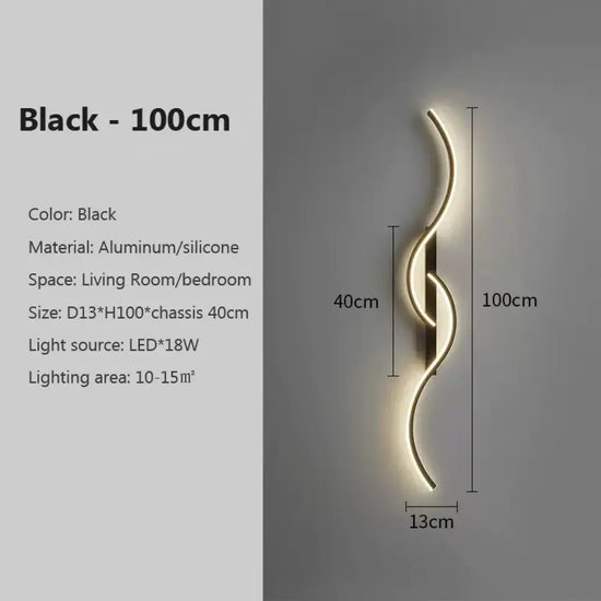 Applique Murale Led Design Minimaliste Chic. Noir100Cm / Blanc Tricolore Chambre