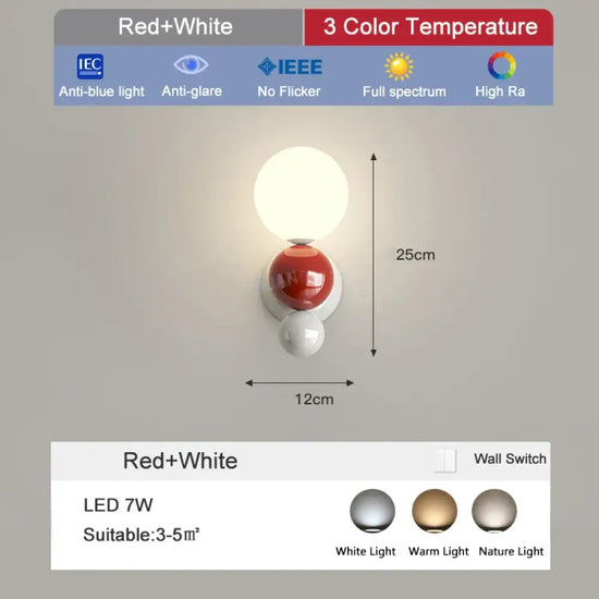 Applique Murale Led Design Minimaliste Élégant Blanc Rouge / 3 Température De Couleur Applique