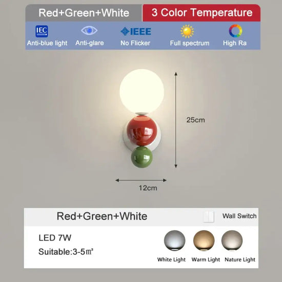 Applique Murale Led Design Minimaliste Élégant Blanc Rouge Vert / 3 Température De Couleur