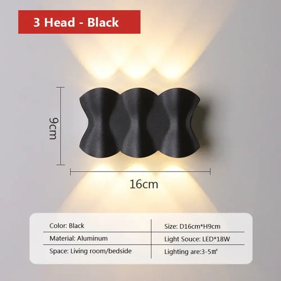 Applique Murale Led Élégante Design Extérieur. Tête Noire-3 / Blanc Chaud Chambre