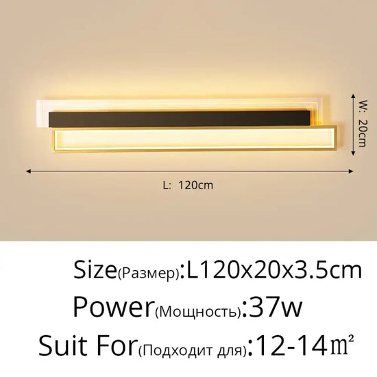 Applique Murale Led Élégante Design Lumineux Intérieur Noir 120Cm 37W / Blanc Chaud Pas De