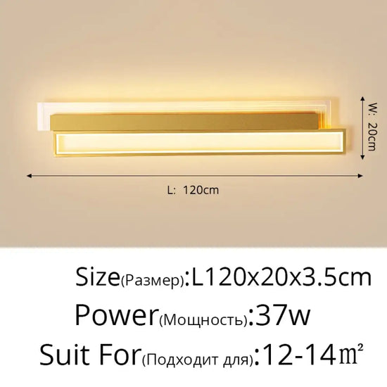 Applique Murale Led Élégante Design Lumineux Intérieur Or 120Cm 37W / Blanc Froid Pas De